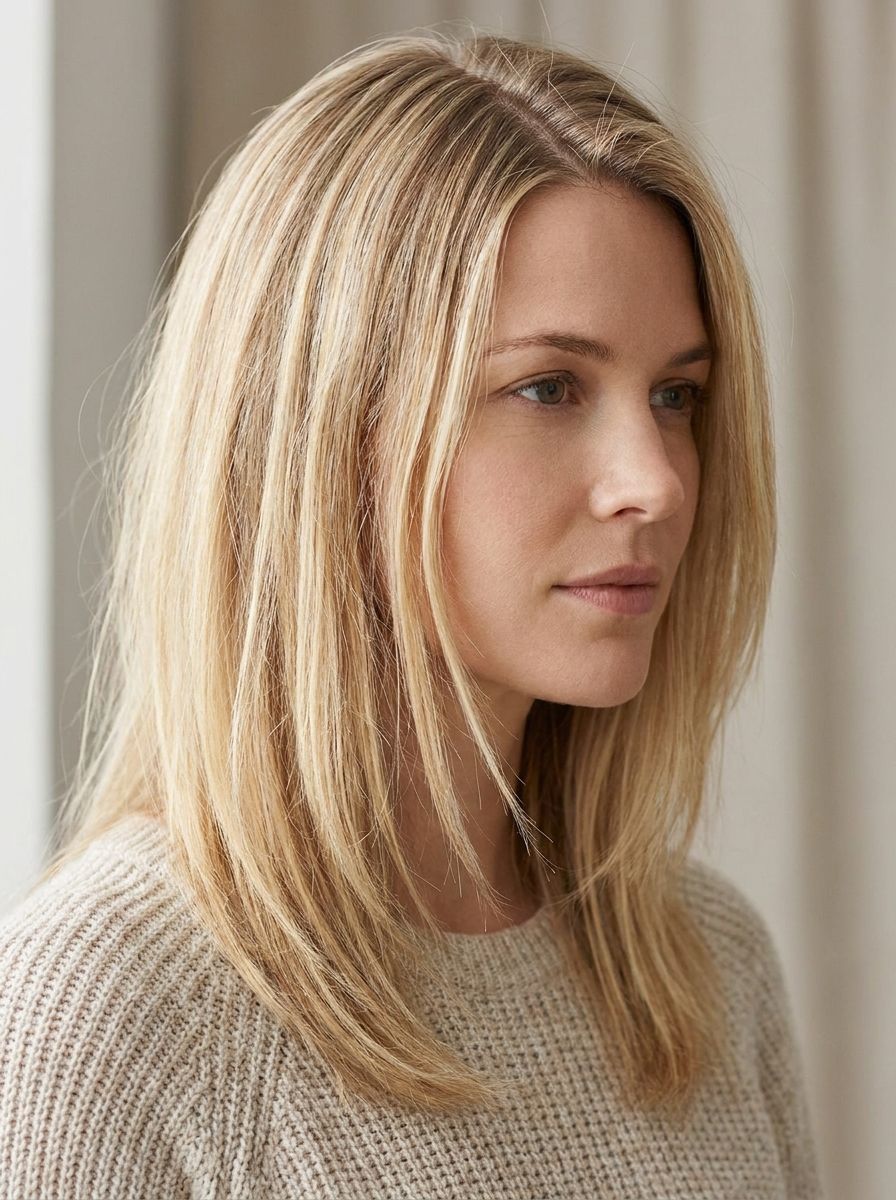 Blonder Stufenschnitt für feines Haar - Stufenschnitt mittellang blond
